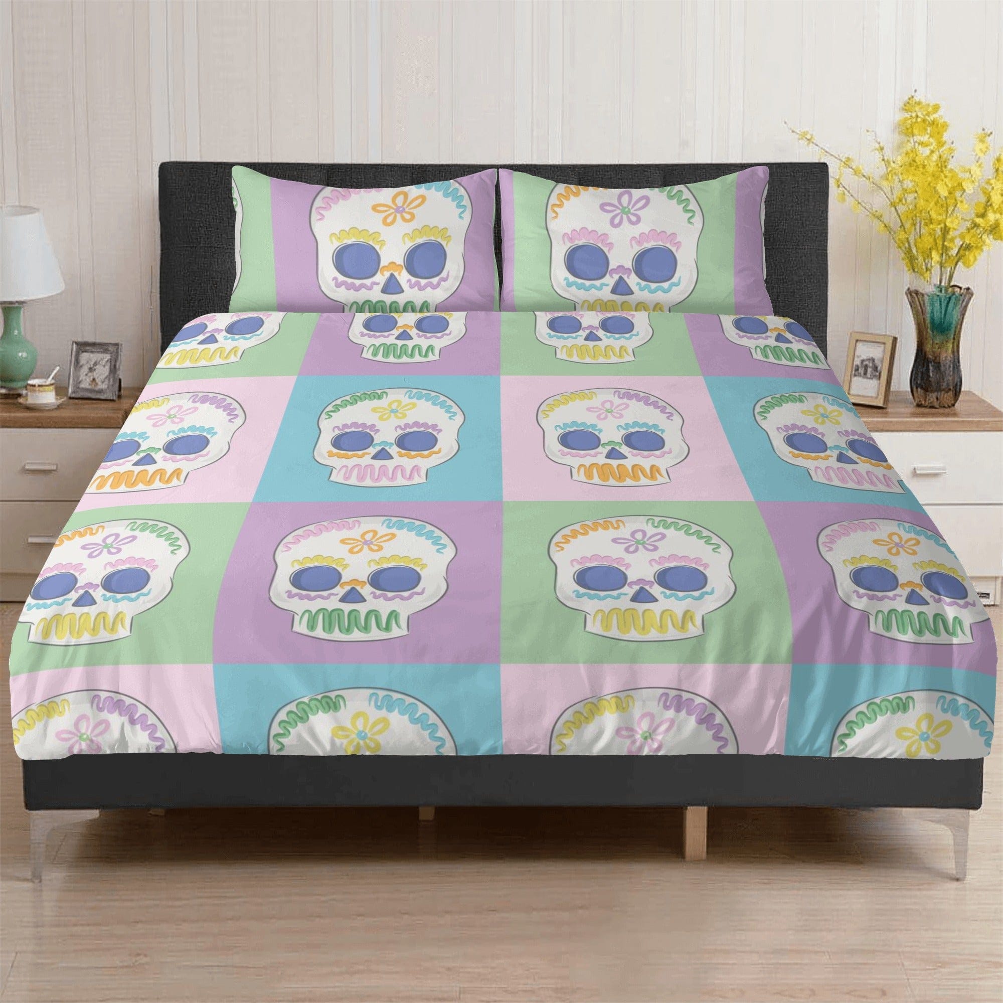 Skull Bedding Set Pastel Head Skull Pattern Duvet Covers