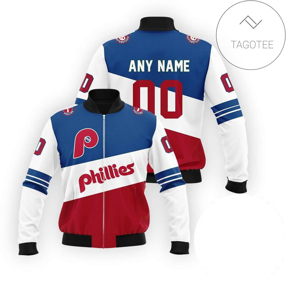 Philadelphia Phillies Custom Name Number White Blue Bomber Jacket