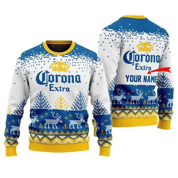 Personalized Corona Extra Reindeer Ugly Christmas Sweater