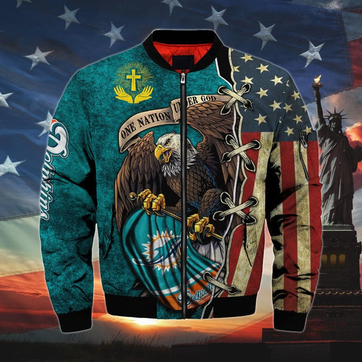 One Nation Under God Miami Dolphins Bomber Jackets