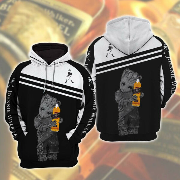 Johnnie Walker Whiskey Baby Groot 3d All Over Print Hoodie 844
