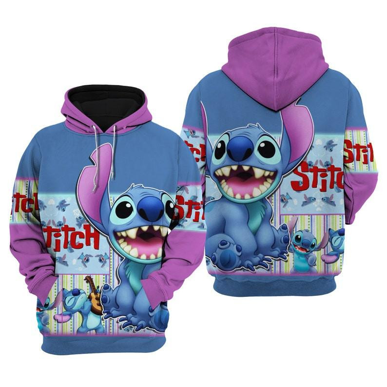 Lilo And Stitch Disney, Funny Blue Stitch All Over Print Hoodie, Zip Hoodie
