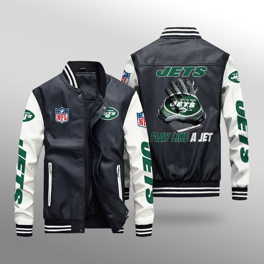 New York Jets Leather Bomber Jacket BG15