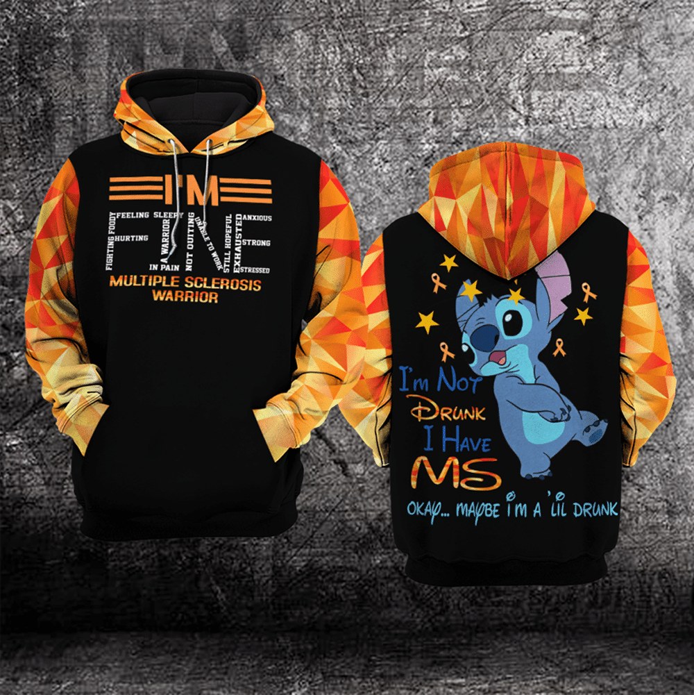 Stitch Multiple Sclerosis Awareness, Im Fine All Over Print Hoodie