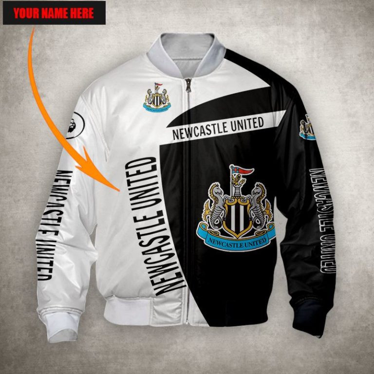 Newcastle United FC Custom Name Black White Bomber Jacket