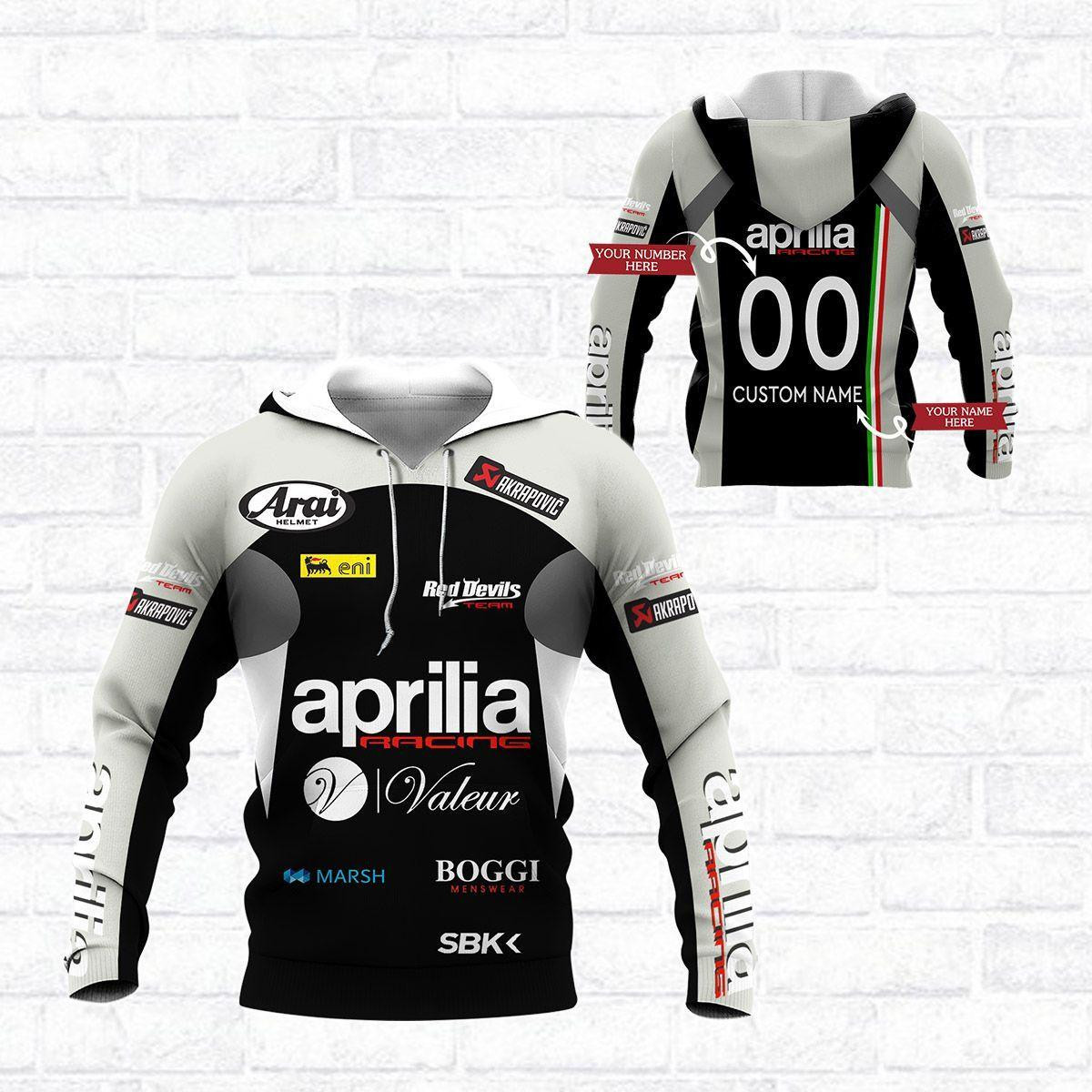 Custom Name & Number Aprilia Racing Shirt 417, 3d Hoodie Zip Hoodie