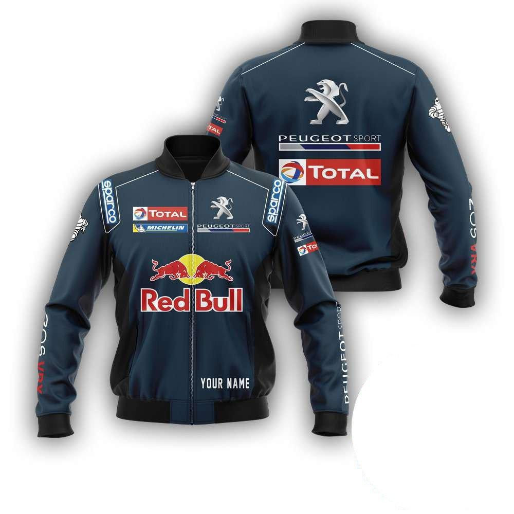 Personalized Peugeot Total Racing Red Bull Bomber Jacket 828