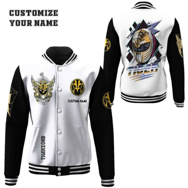 Gearhumans 3d Mighty Morphin Power Ranger White Custom Name Baseball Jacket 7, Gift Lover Baseball Jacket 313