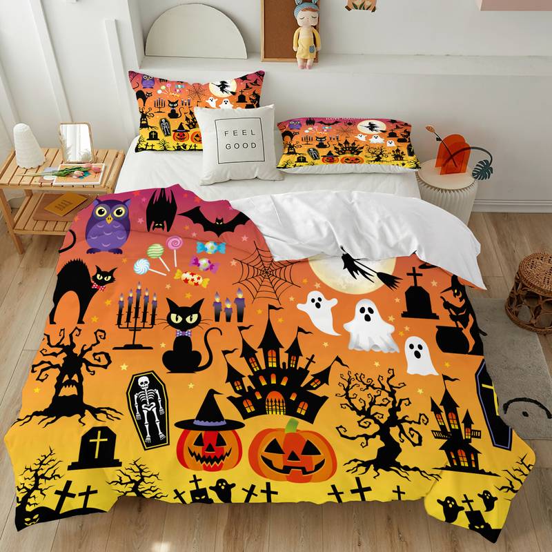 Halloween Bedding Set Pumpkin Ghost Tombstone Pattern Duvet Covers