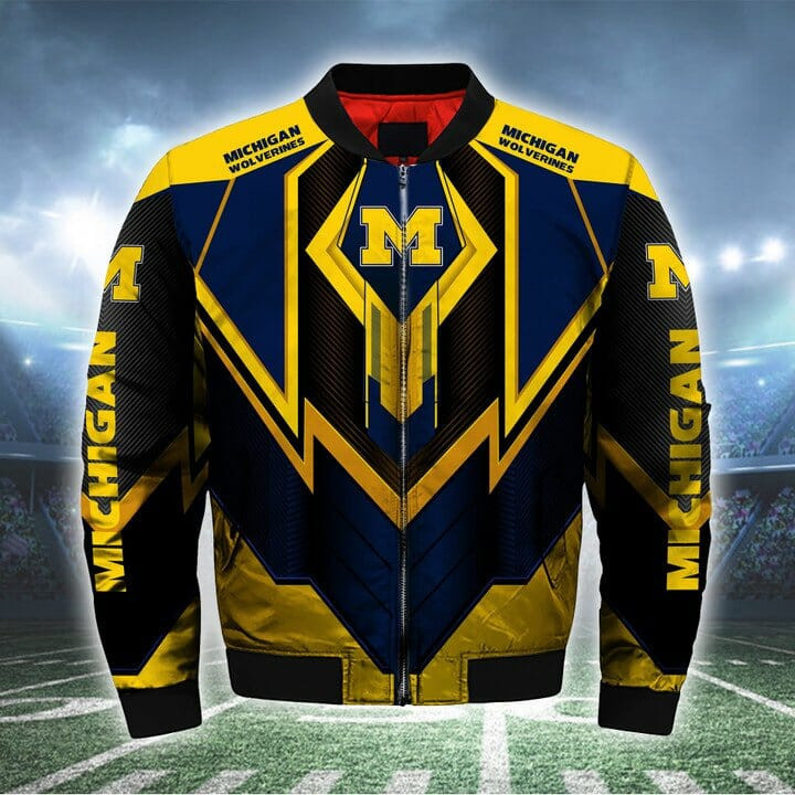 Michigan Wolverines Navy Blue Maize Bomber Jacket V2