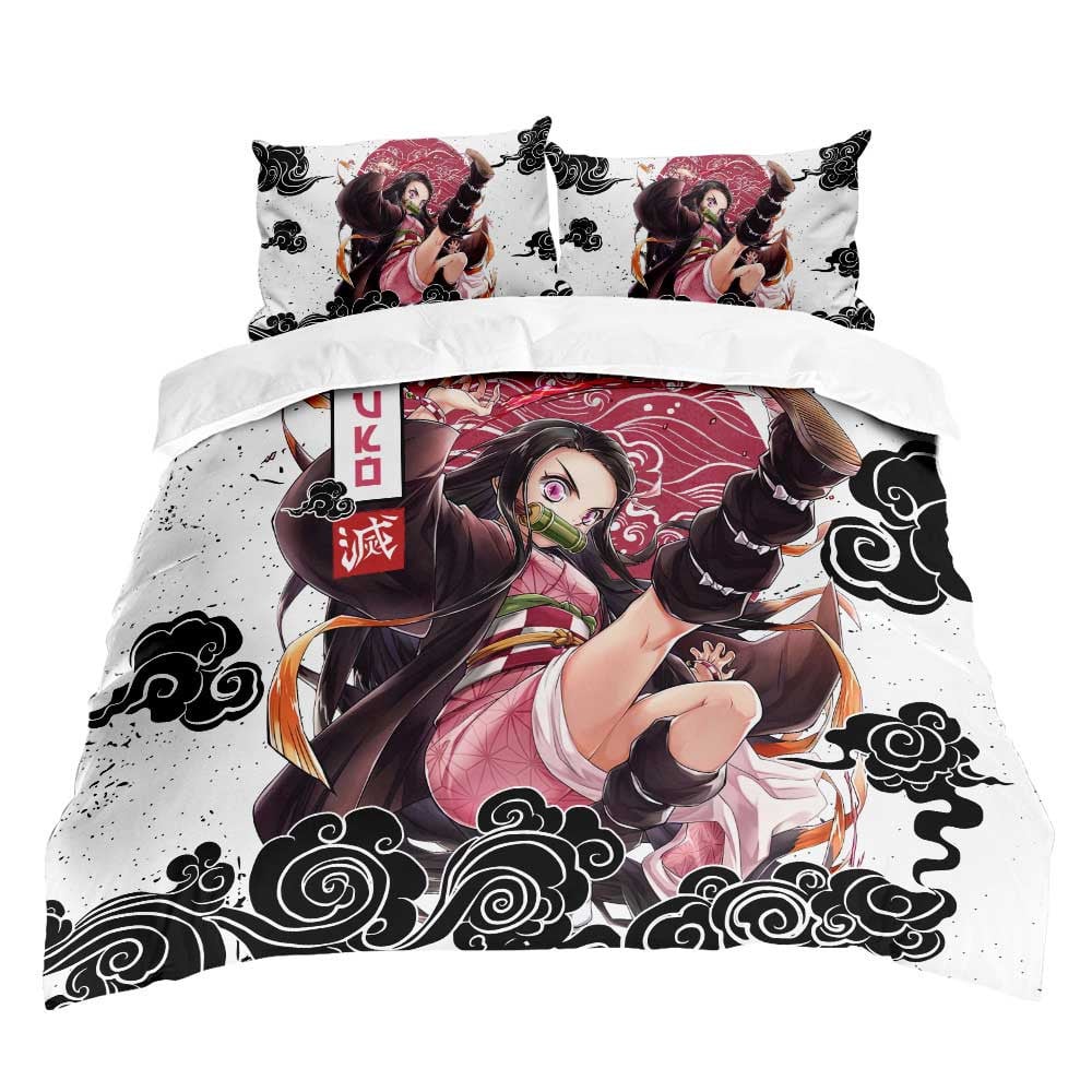 Demon Slayer Bedding Set Nezuko Kamado Fighting Scene Duvet Covers Pink