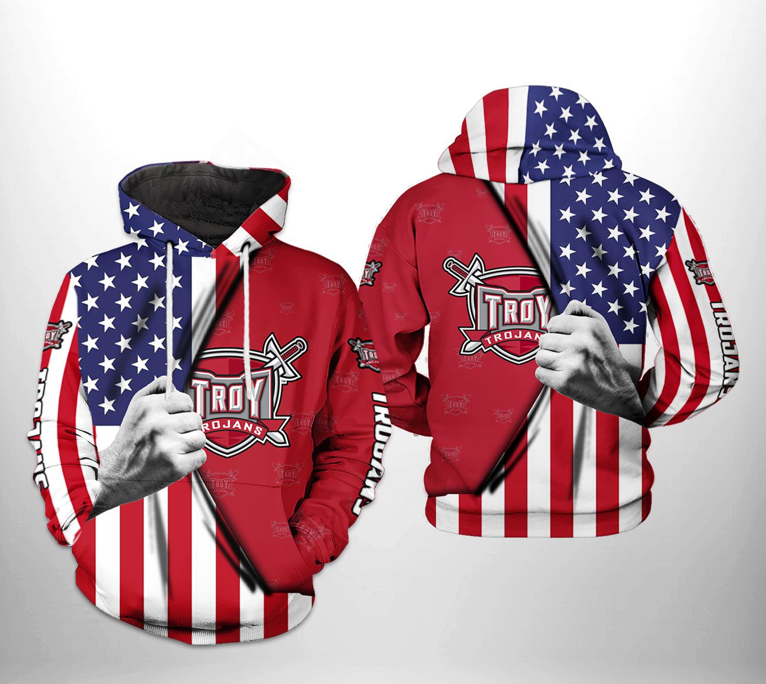 Troy Trojans US Flag 3D All Over Print Hoodie & Zip Hoodie