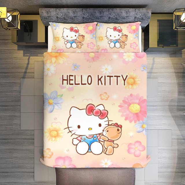 Hello Kitty Bedding Set Hello Kitty With Teddy Bear Flowers Pattern Duvet Covers