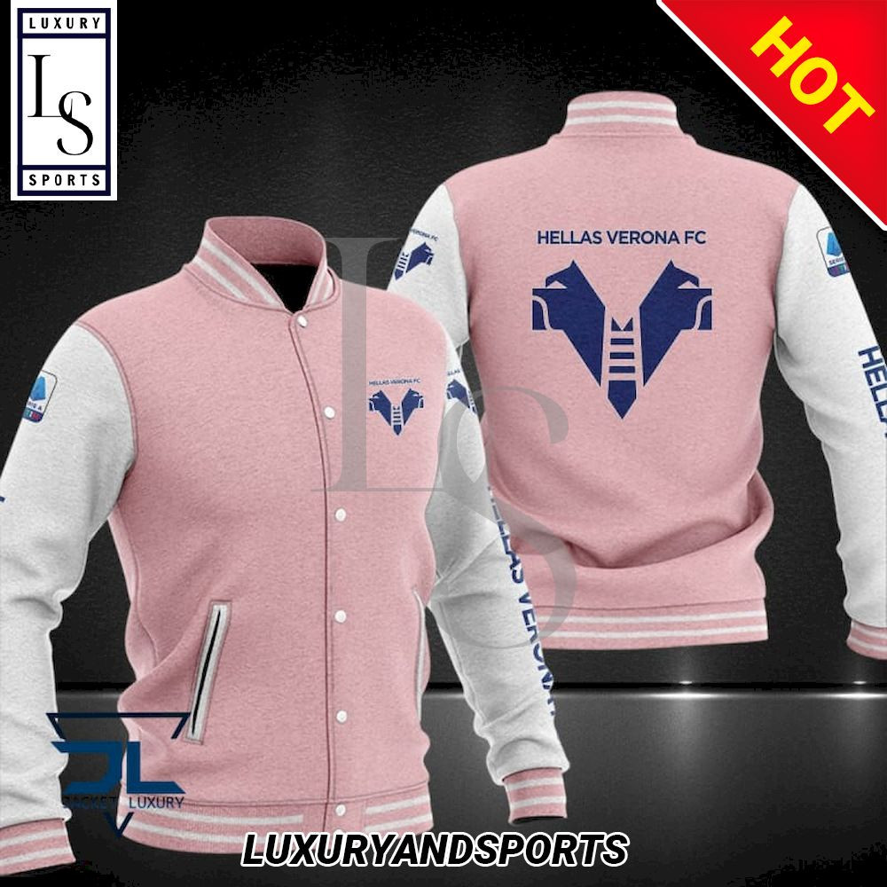 Hellas Verona FC Pink White Baseball Jacket