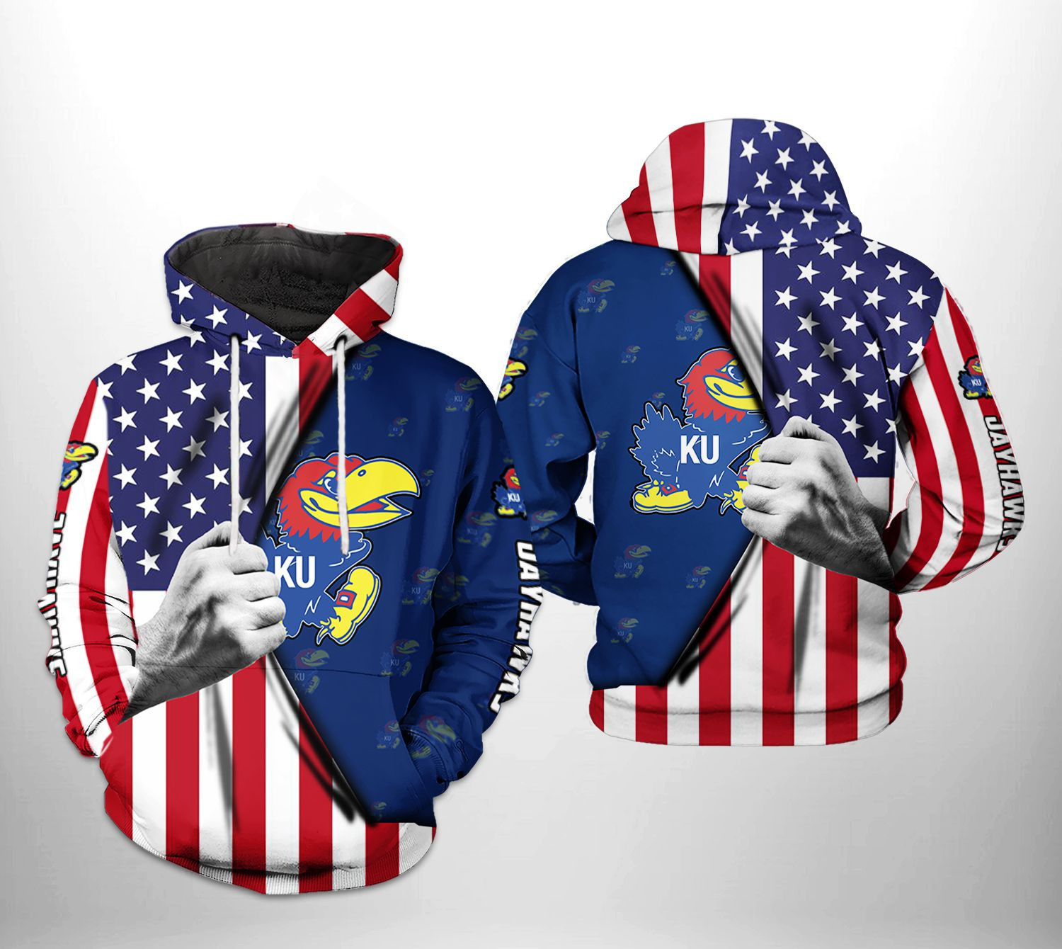 Kansas Jayhawks US Flag 3D All Over Print Hoodie & Zip Hoodie