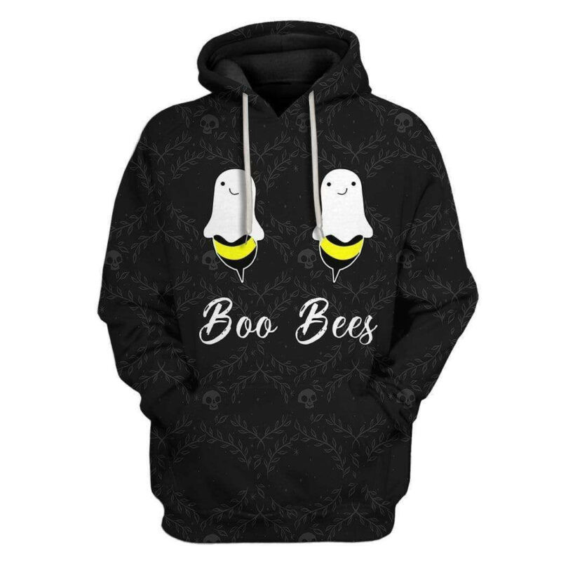 Halloween Hoodie Boo Bees Hoodie Boo Bees Floral Pattern Black 3d Hoodie Zip Hoodie