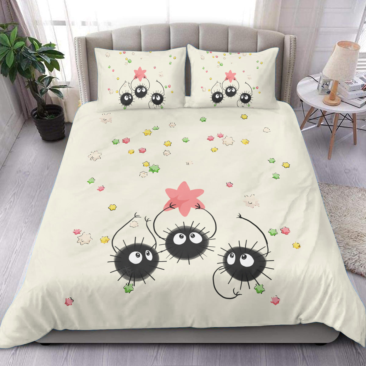 SGhibli Bedding Set Spirited Away Soot Sprites With Stars Duvet Covers