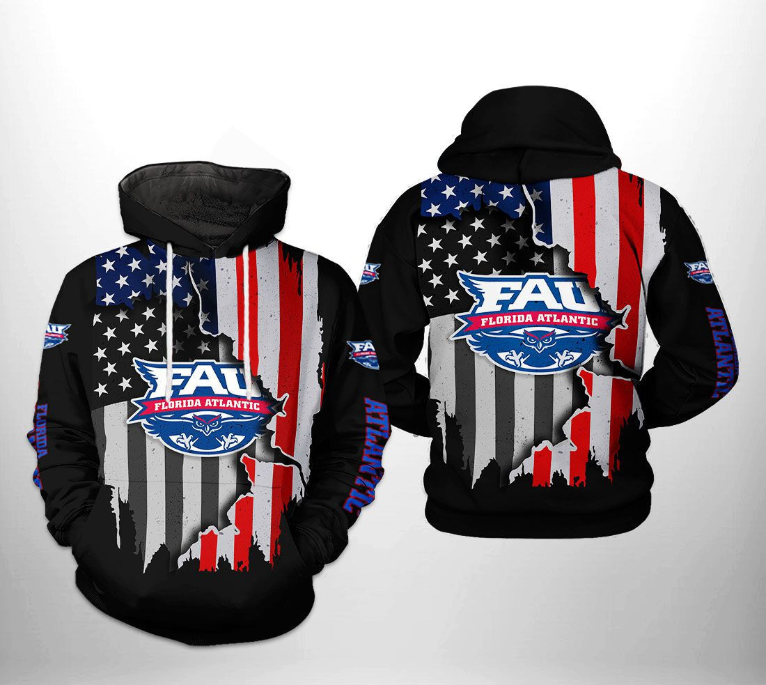 Florida Atlantic Owls US Flag 3D All Over Print Hoodie & Zip Hoodie