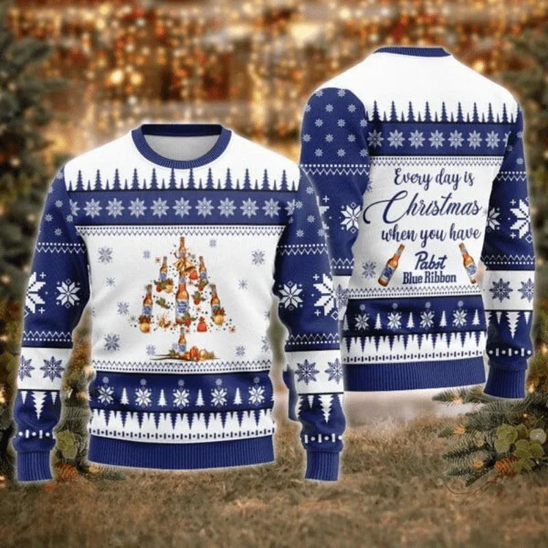 Pabst Blue Ribbon Christmas Tree Ugly Christmas Sweater
