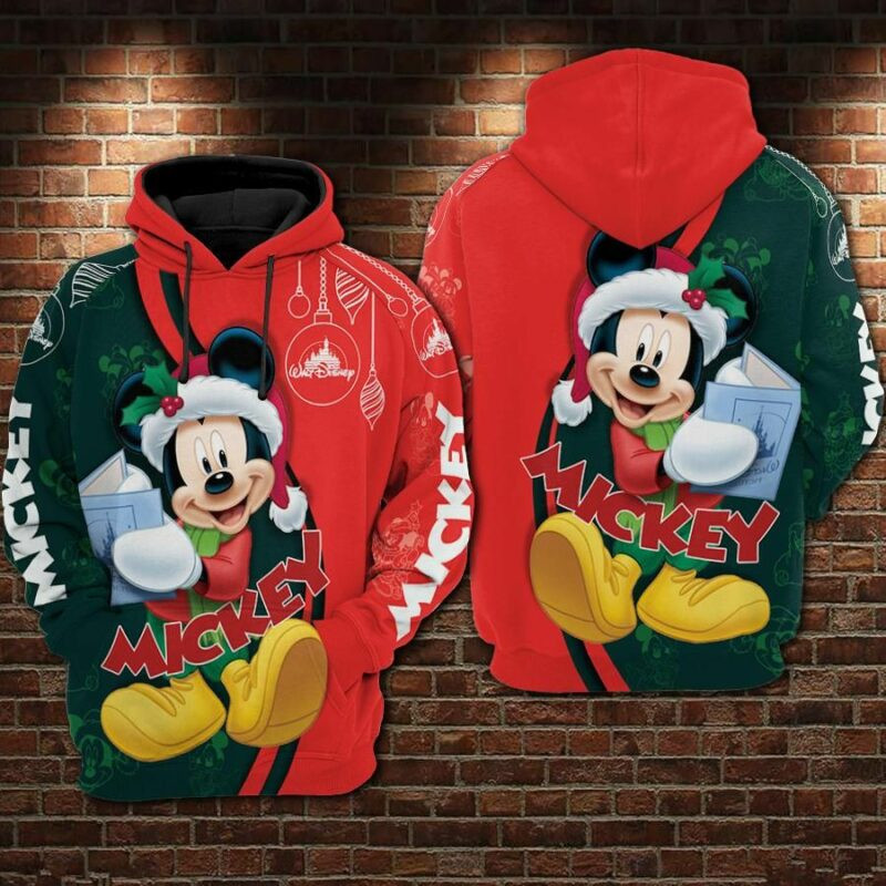 Mickey Mouse Marry Christmas Walt Over Print 3d Hoodie Zip Hoodie