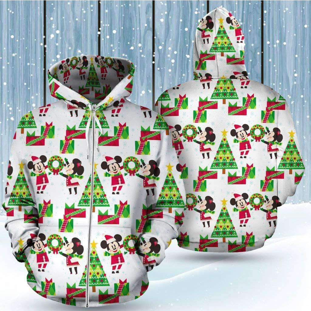 Mickey Minnie Christmas Tree Cute Pattern 3D All Over Print Hoodie & Zip Hoodie