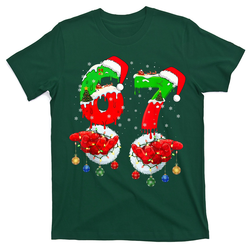 Six Seven 67 Meme 6 7 Christmas Santa Hand T-Shirt