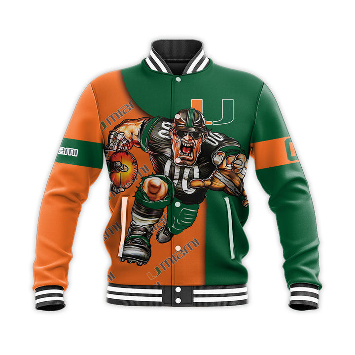 Miami Hurricanes Custom Number Orange Green Baseball Jacket