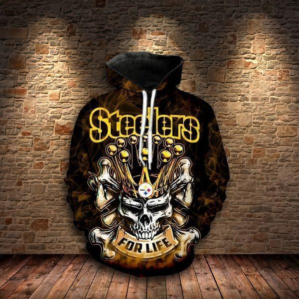 Steelers For Life King Skull Pittsburgh Steelers 3D All Over Print Hoodie & Zip Hoodie