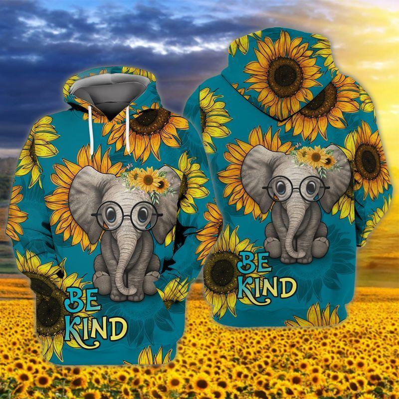 Elephants Sunflowers Be Kind 3d Hoodie Zip Hoodie