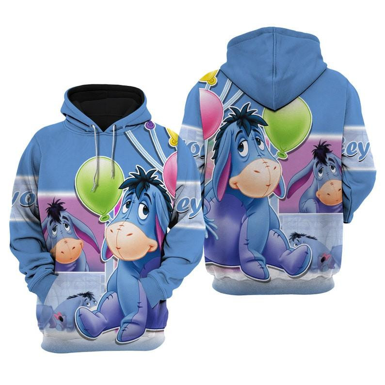 Winnie The Pooh Eeyore Donkey Cartoon All Over Print Hoodie, Zip Hoodie