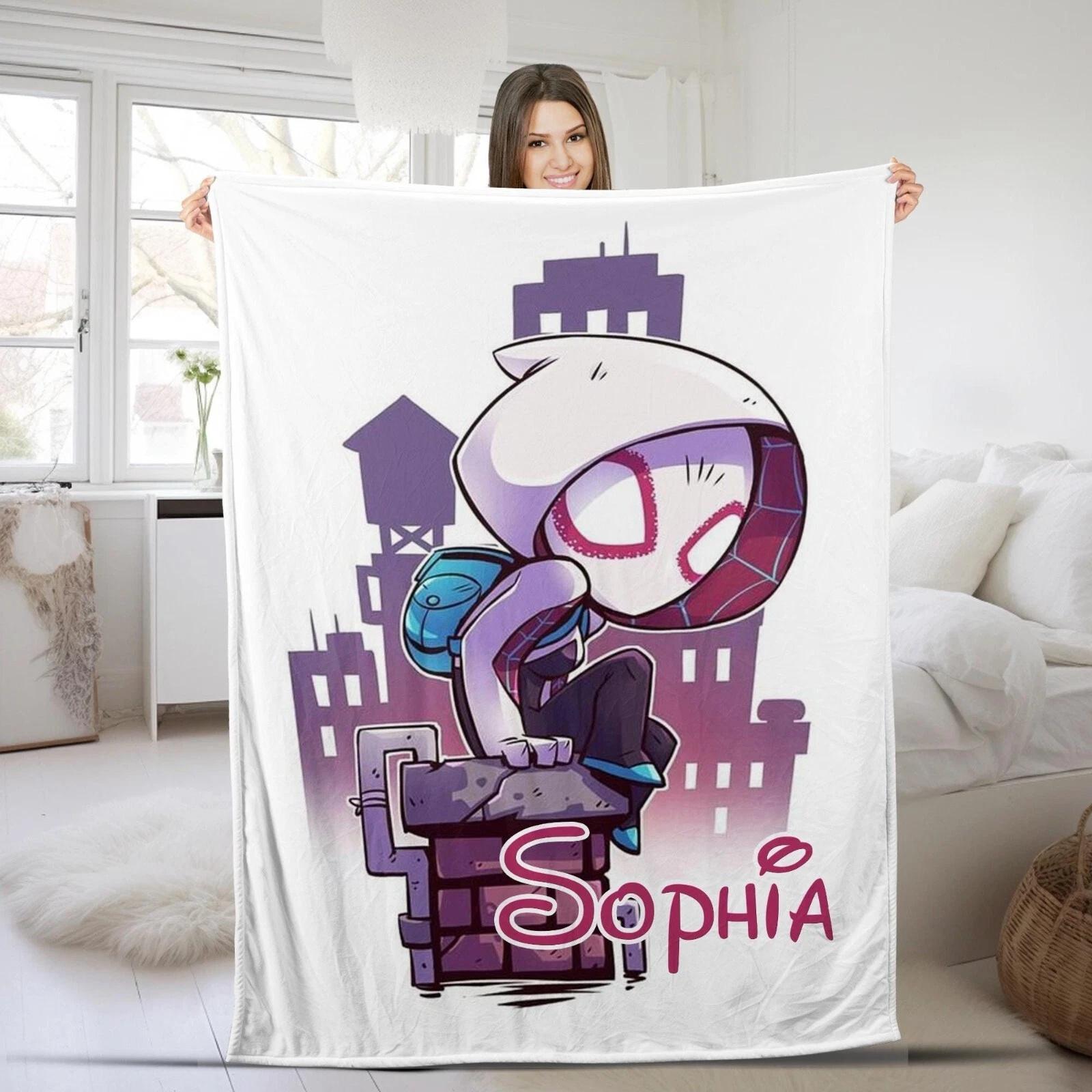 Personalized Name Blanket Spider Gwen And His Amazing Friends Fleece Sherpa Blanket