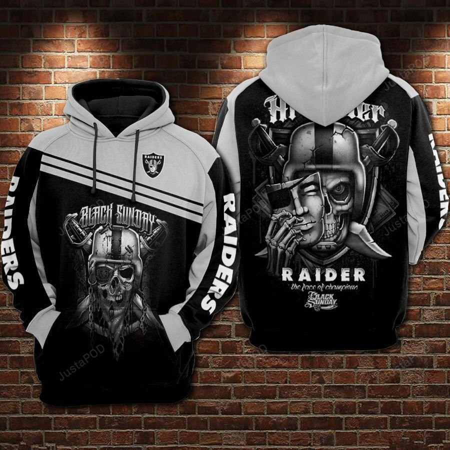 Oakland Raiders Football Black Sunday Skull 3D All Over Print Hoodie & Zip Hoodie