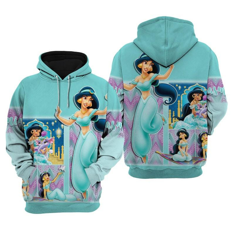 Jasmine Aladdin Princess, Cartoon All Over Print Hoodie, Zip Hoodie