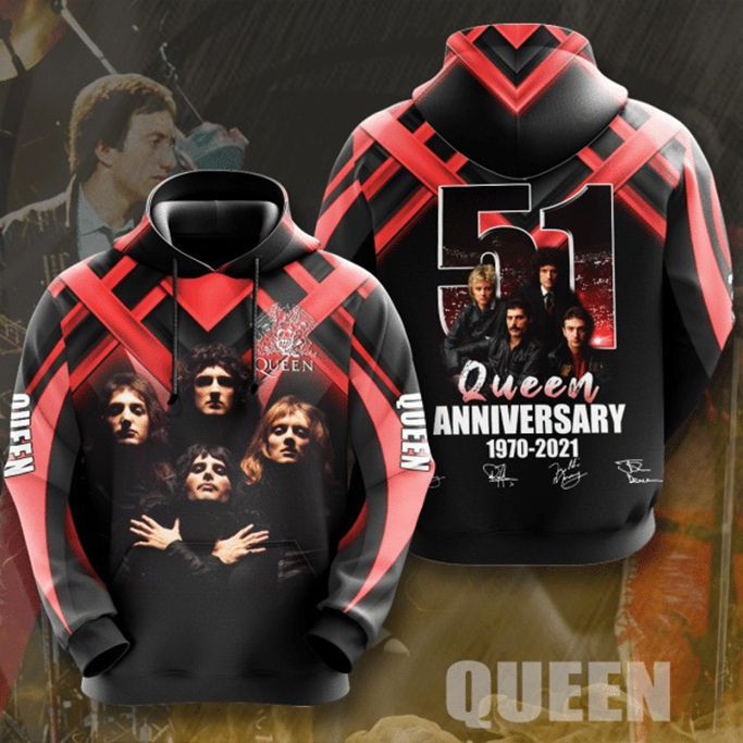 Queen 51th Anniversary 1970 2021 Signature Design Gift For Fan Custom 3d Hoodie All Over Printed Hoodie