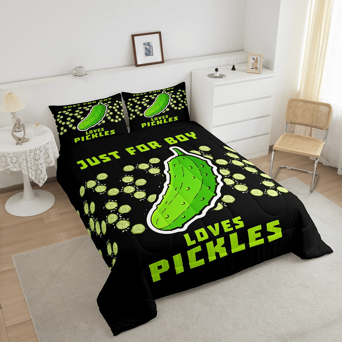 Funny Bedding Set Just for Boy Loves Pickles Duvet Covers Black