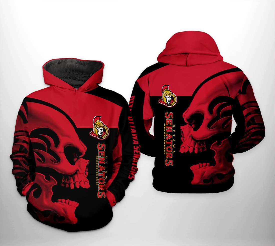 Ottawa Senators Skull 3D All Over Print Hoodie & Zip Hoodie