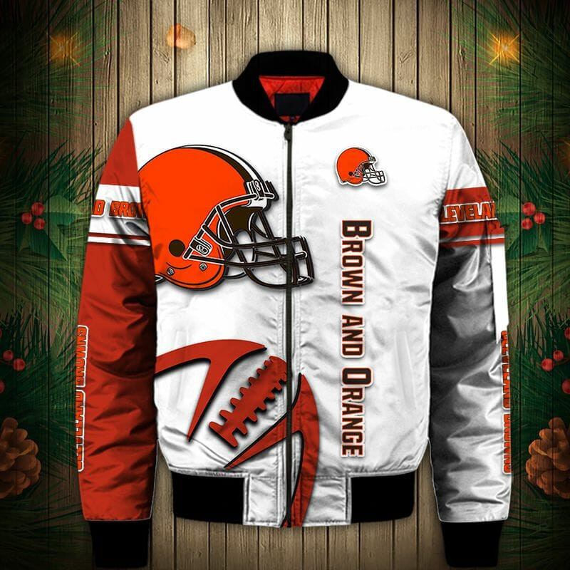 Cleveland Browns White Orange Bomber Jacket V4