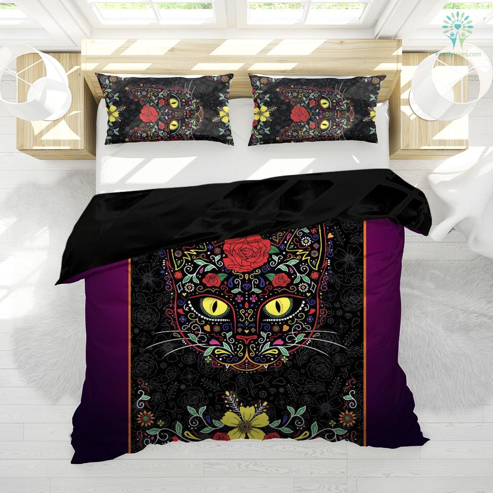 Cat Bedding Set Floral Sugar Cat Flower Pattern Duvet Covers