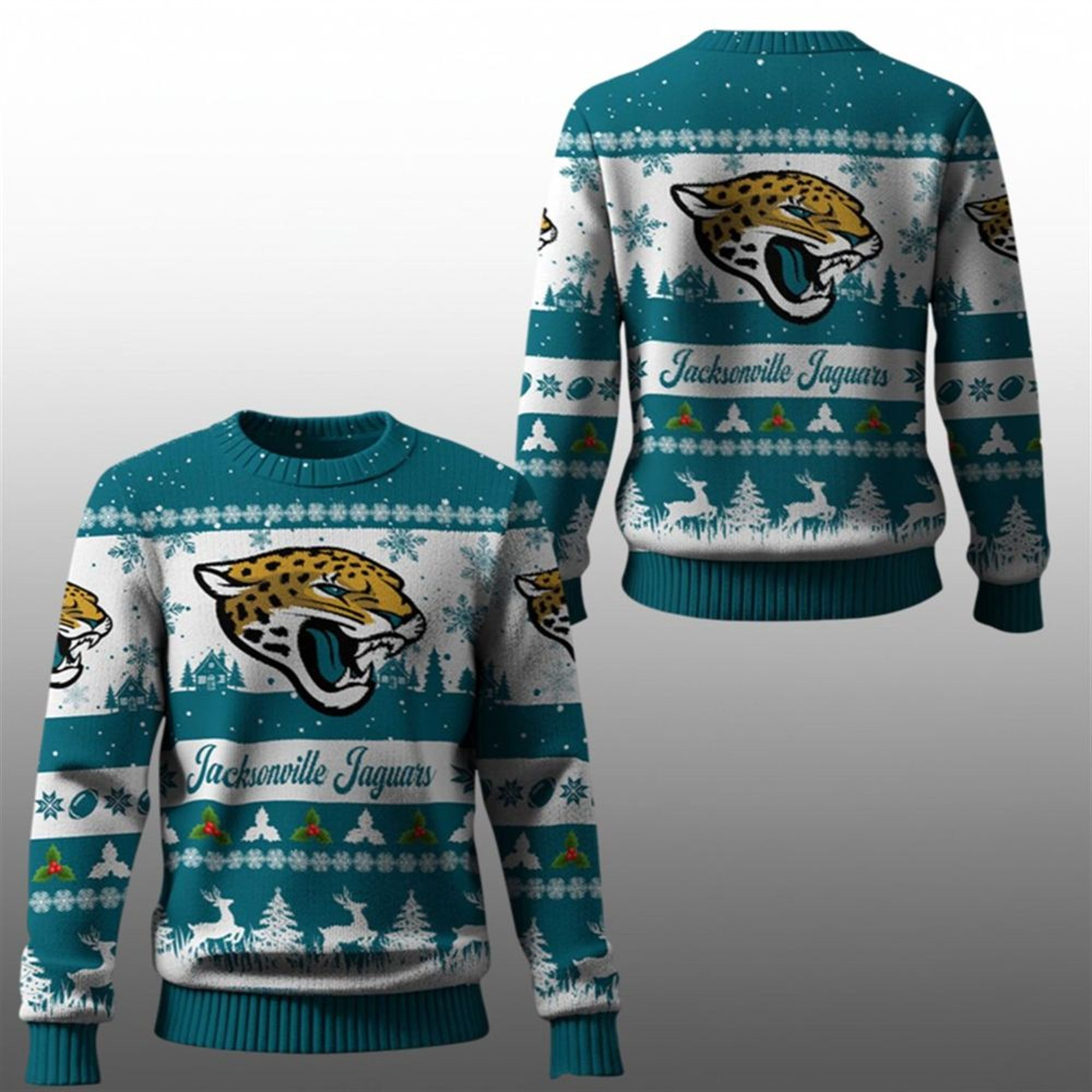 2025 Christmas Jaguars Festive Reindeer Tree Ugly Sweater