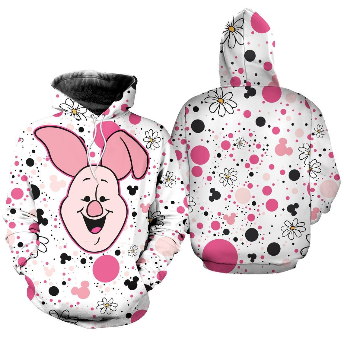 Piglet Polkadot Pattern Cartoon Graphic Outfits Aop Hoodie, Zip Hoodie