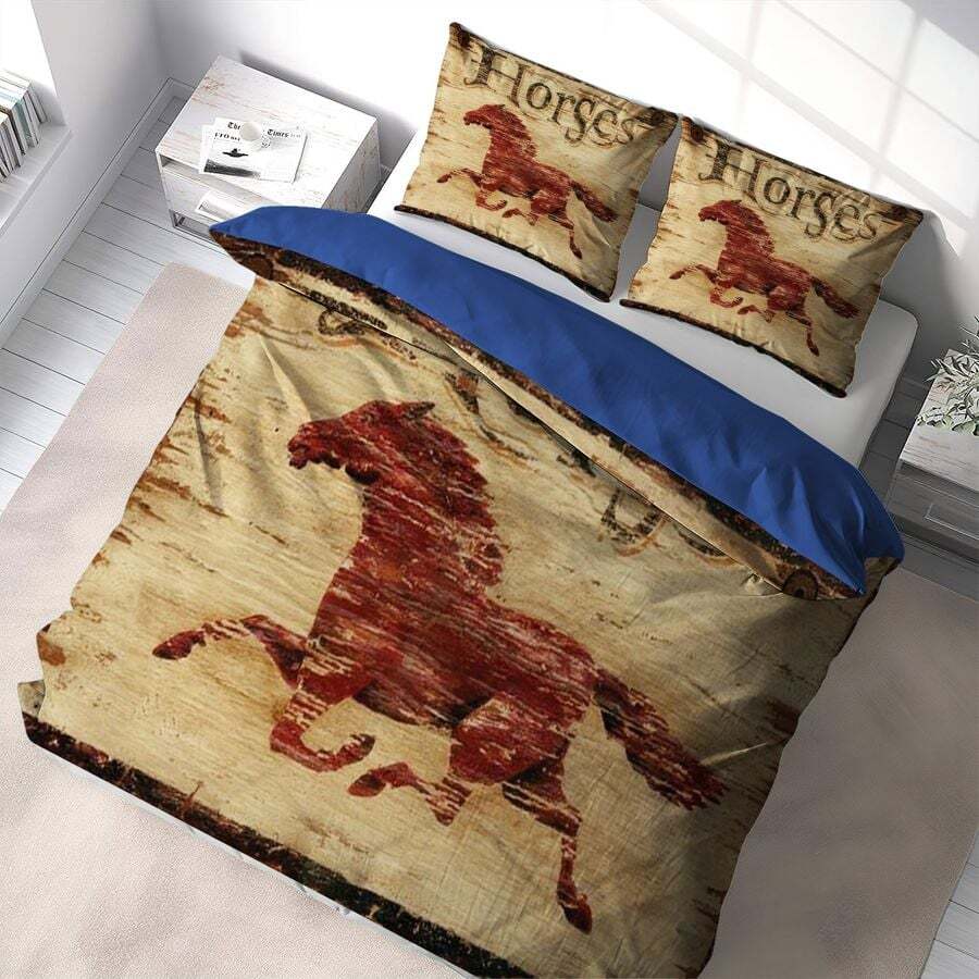 Horse Bedding Set Running Horse Graphic Grunge Style Duvet Covers