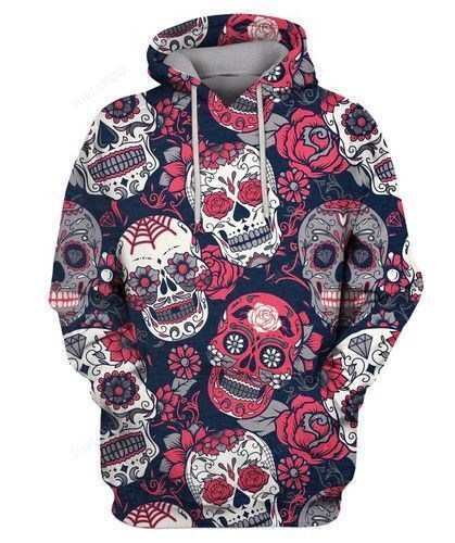 Sugar Skull With Floral 3D All Over Print Hoodie & Zip Hoodie