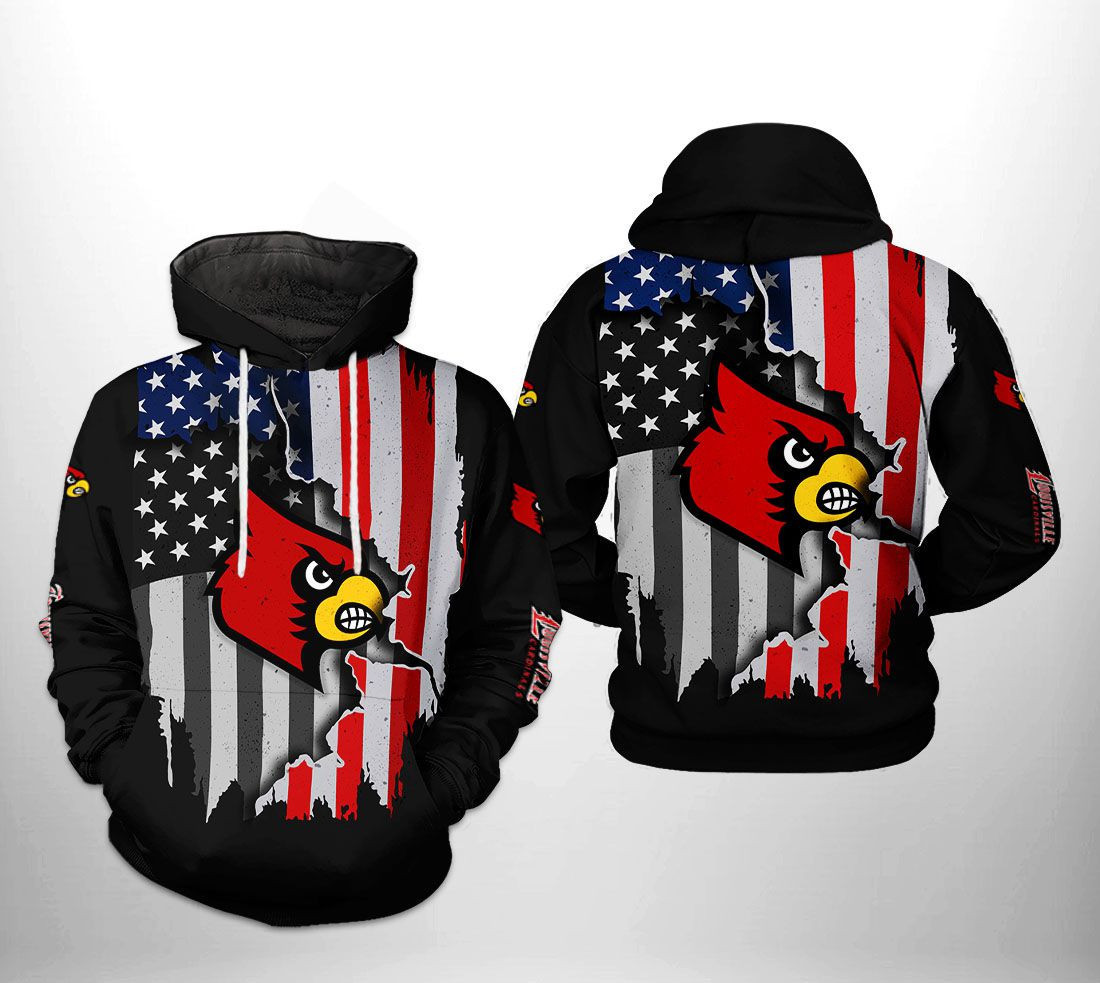 Louisville Cardinals US Flag 3D All Over Print Hoodie & Zip Hoodie