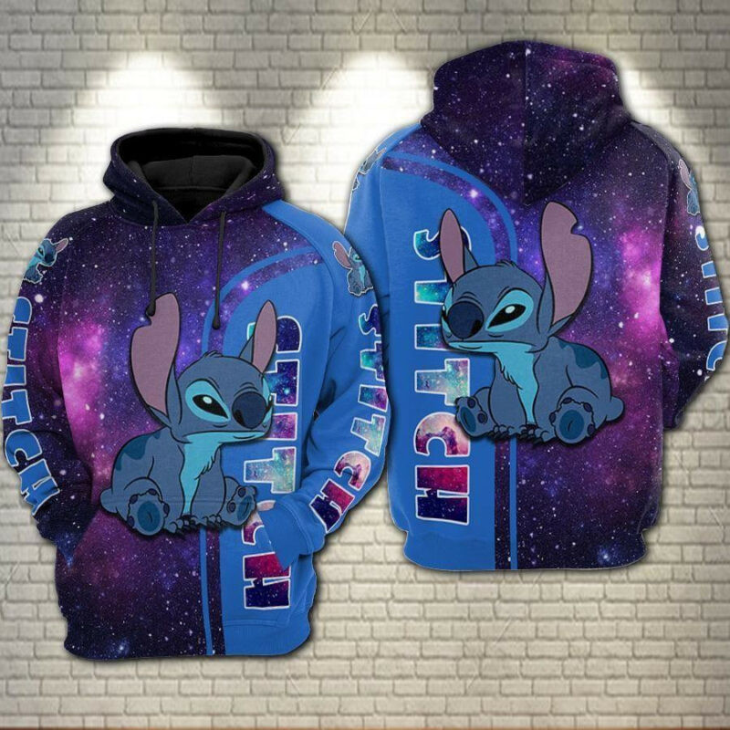 Disneystitch Grumpy Face Galaxy Purple Blue 3d Hoodie Zip Hoodie