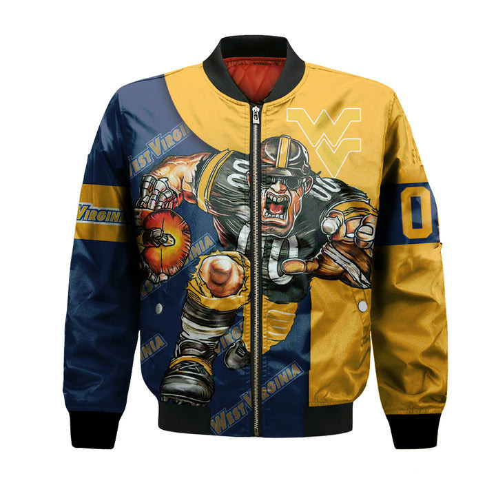 West Virginia Mountaineers Custom Number Blue Gold Bomber Jacket