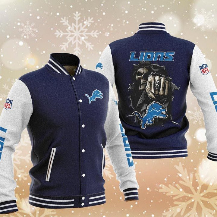 Detroit Lions Navy Skull Baseball Jacket