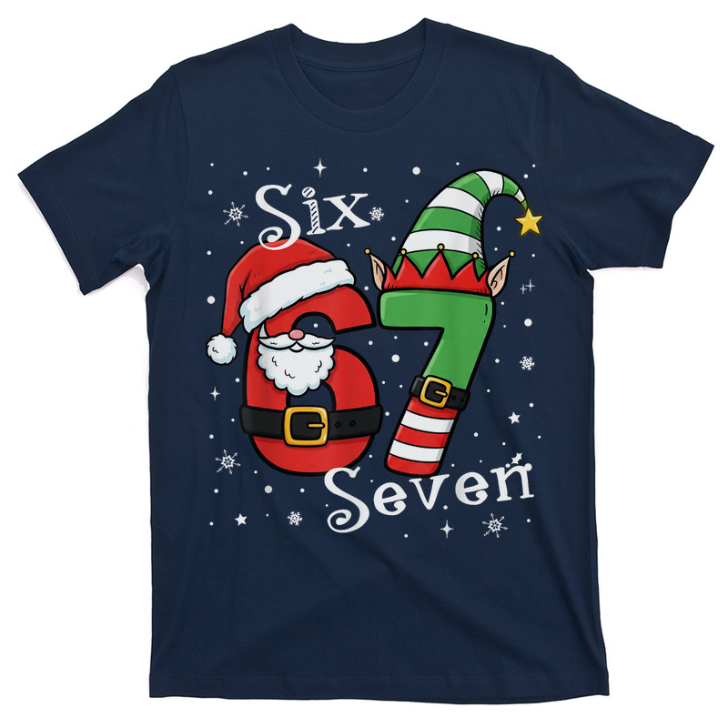 Six Seven 67 Meme 6 7 Elf Santa Christmas Pajamas T-Shirt