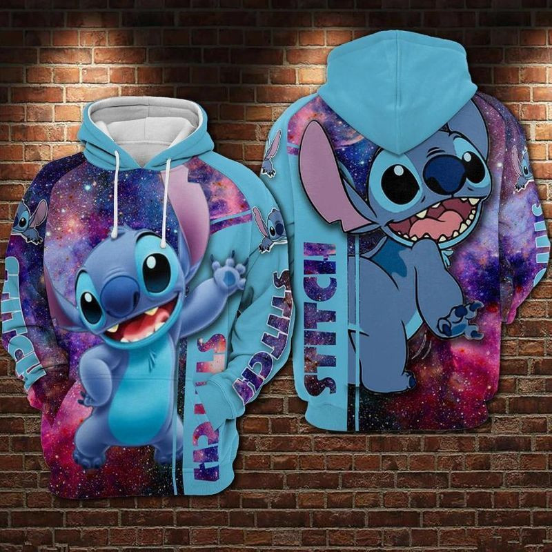 Stitch Blue Over Print 3d Hoodie Zip Hoodie