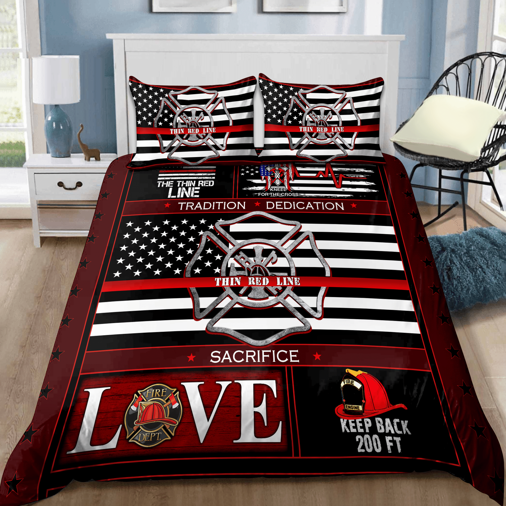 Firefighter Bedding Set Firefighters Tradition Dedication Sacrifice Duvet Covers Black