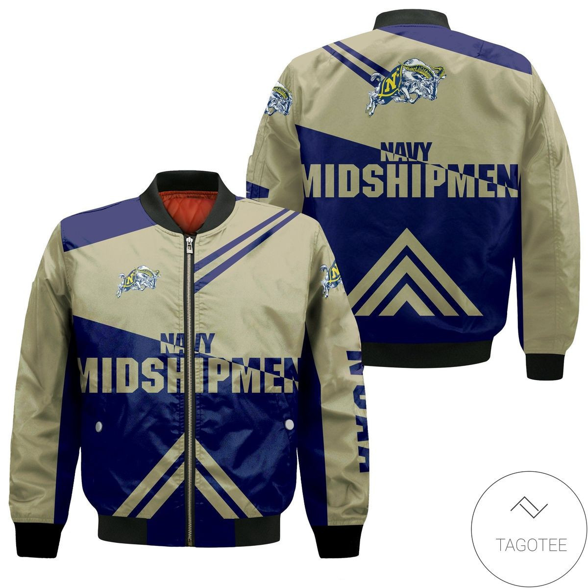 Navy Midshipmen Stripes Cross Shoulders Bomber Jacket